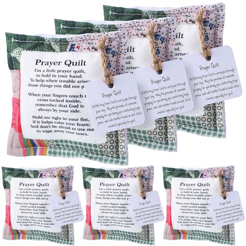 Mini Prayer Quilt Squares with Cross - Set of 6, Handmade Christian Gifts