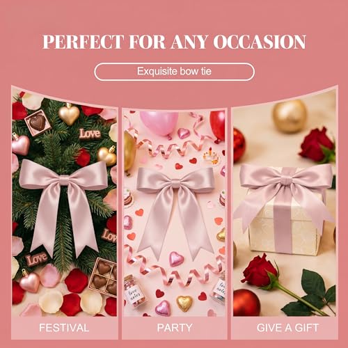 Pink Bow Garland Banner - Pre-Strung Satin Ribbon Bow Decor (6.7ft)