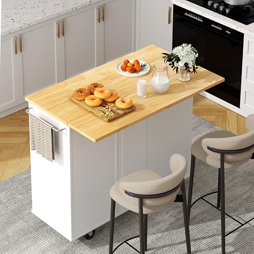 Rolling Kitchen Island with Folding Drop Leaf and Storage Cabinet