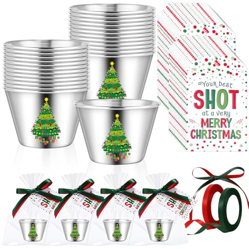Widecook 24-Pack Christmas Shot Glasses Set with Tree Design, Gift Bags & Cards (Christmas Tree)