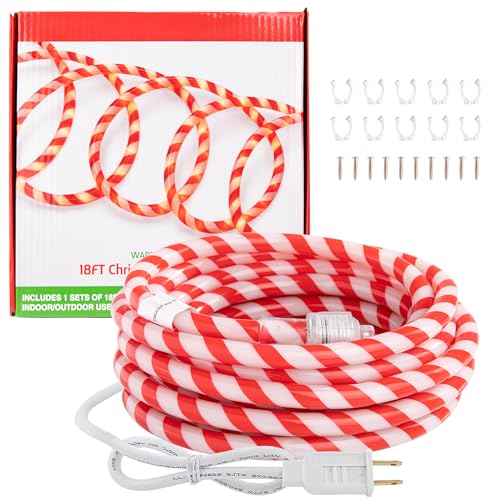Afirst Christmas Candy Cane Rope Lights 18FT Waterproof LED Fairy Lights for Outdoor & Indoor Decor