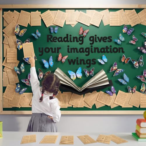 78 Pcs 3D Butterfly Bulletin Board Set Reading Library Classroom Decor