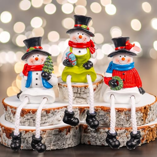 Dazzle Bright Christmas Snowman Figurines Set of 3 with Dangling Legs Indoor Holiday Decor