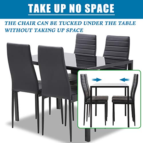 5-Piece Glass Dining Table Set with 4 Faux Leather Chairs - Black