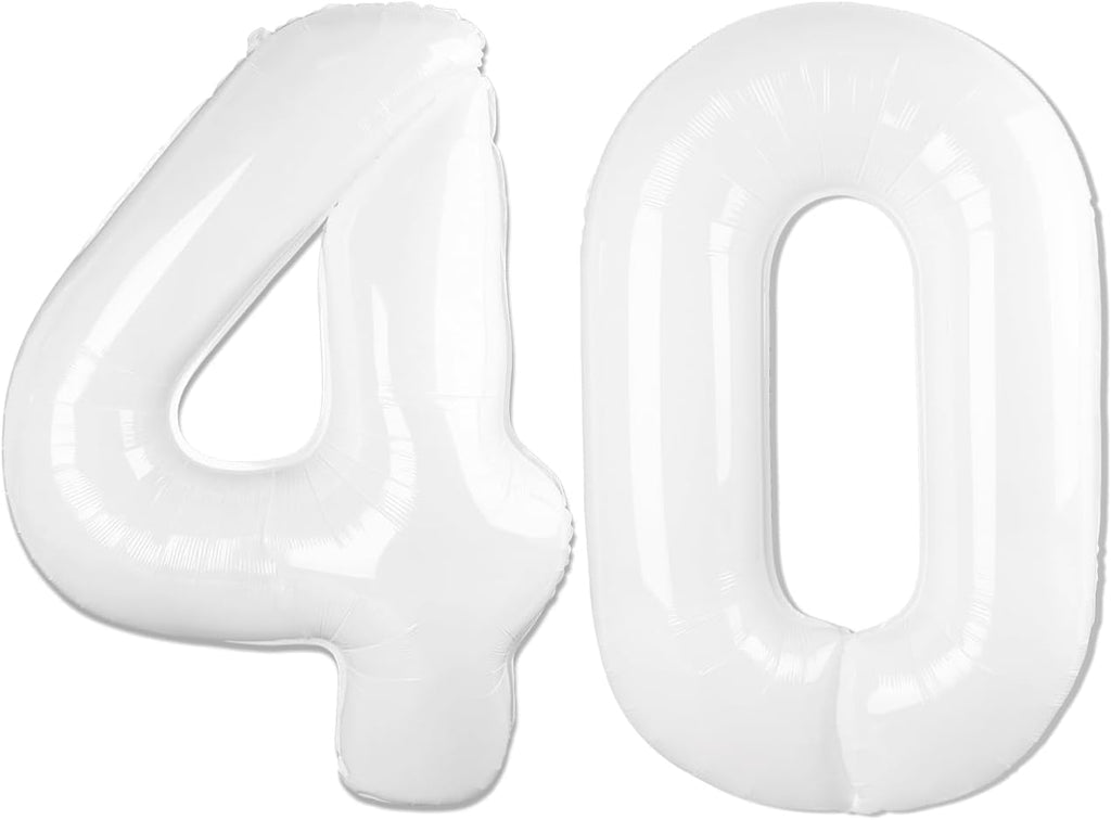 Translucent White Number 40 Balloon - 40 Inch 40th Birthday Decorations for Men & Women