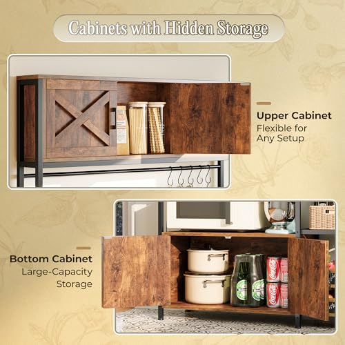 Large Kitchen Bakers Rack with Power Outlet, Microwave Stand and Storage