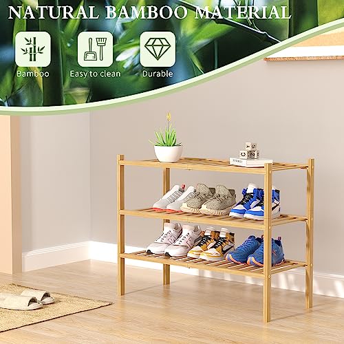 ROMGUAR CRAFT 3-Tier Bamboo Shoe Rack Stackable Storage Organizer for Entryway
