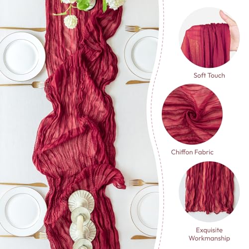 Sioloc Burgundy Red Cheesecloth Table Runner 10ft Fall Autumn Decor for Weddings & Parties
