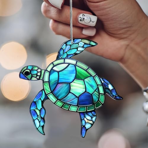 Sea Turtle Ornament, Acrylic Faux Stained Glass Coastal Christmas Decor