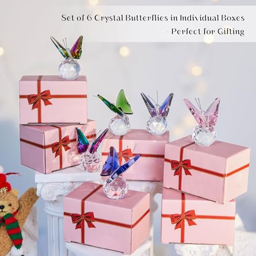 6-Piece Crystal Butterfly Figurine Set - Handcrafted Glass Sculptures
