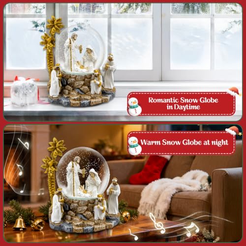 MERRI GLOW 4-Inch Nativity Scene Musical Snow Globe Jesus Christmas Decor