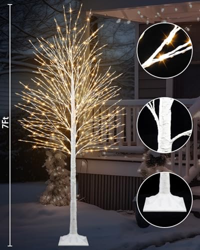 Miyukyee 7ft LED Lighted Birch Tree for Christmas & Holiday Decor