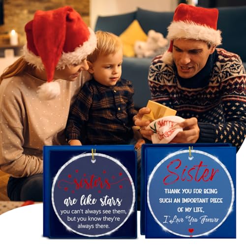Christmas Ornaments Set - Sister Gifts from Sister Bestie with Keepsake Navy Box