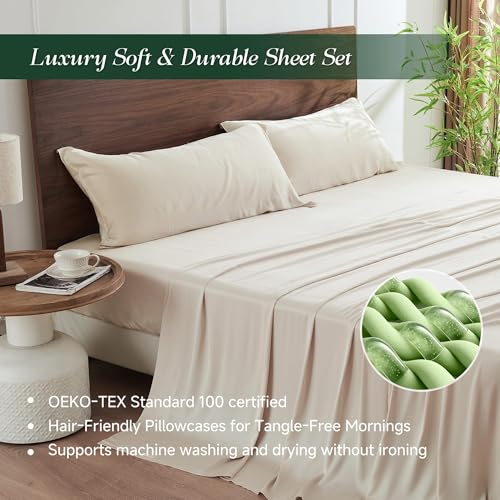 100% Viscose Bamboo Bed Sheet Set - 4 Piece Cooling Bedding, Full