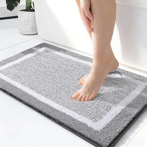 OLANLY Small Bathroom Rug 24x16 Soft Absorbent Microfiber Bath Mat Grey