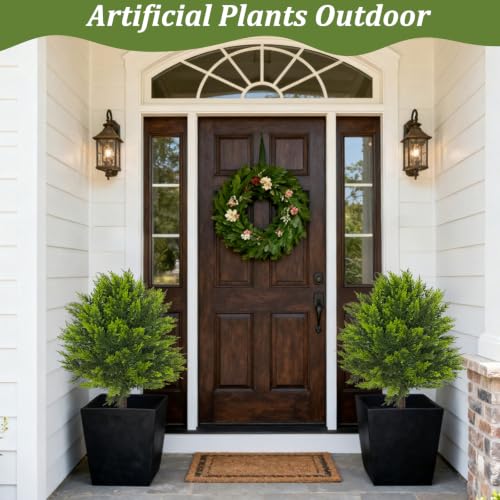 24-Inch Artificial Cypress Topiary Ball Set, UV Resistant Faux Shrub Bushes