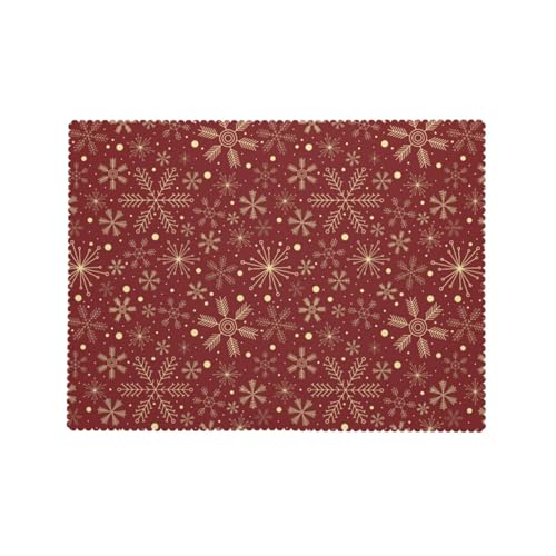 Red & Gold Snowflake Christmas Tablecloth 54x72 Inches - Washable Holiday Decor