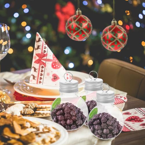 HOMSFOU 50ml Clear Bulb Bottle Ornament Set with Silver Cap - Fillable PET Drink Balls