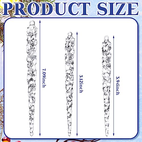 Patelai 3 Pcs Acrylic Icicle Christmas Ornaments - 3 Sizes, Clear Holiday Decor