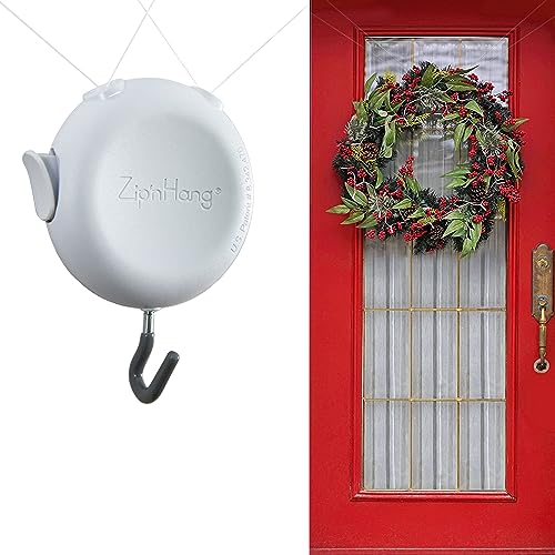 Damage-Free Adjustable Wreath Hanger for Glass, Screen & Front Doors - White