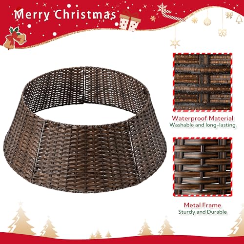 Granny Says 28" Large Wicker Christmas Tree Collar for Pencil Tree - Dark Brown Round