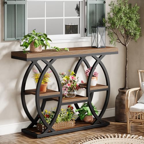 4-Tier Industrial Console Table with Shelves, Narrow Entryway Sofa Table