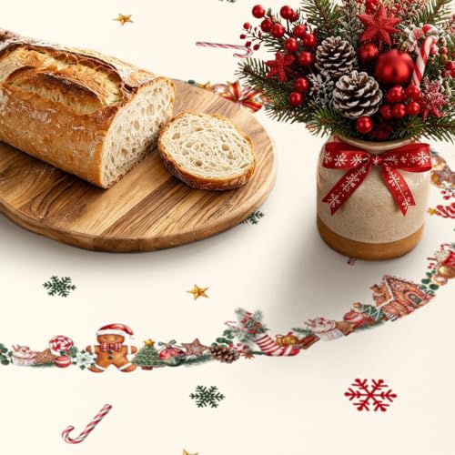 Gingerbread Candy Cane Oval Christmas Tablecloth 60x120 Inch (Gingerbread / 120" x 60")