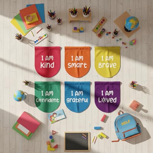 6-Piece Rainbow Motivational Classroom Curtains, 36x24 Inch Window Drapes