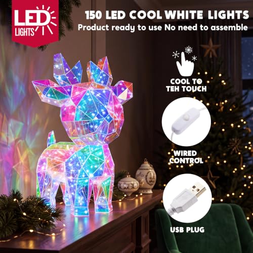 Joiedomi 15-inch Lighted Iridescent Reindeer Christmas Decor with LED, USB Indoor Holiday Decoration