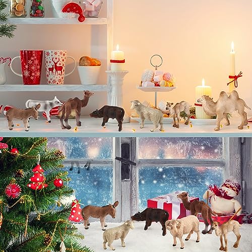 12 Pcs Nativity Animals Figurines Set – Sheep, Camels, Donkeys & Cows