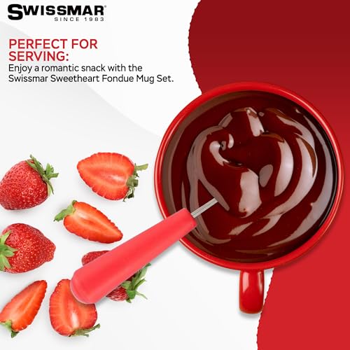 Swissmar Sweetheart 4-Piece Red Fondue Mug Set – Includes Mug, 2 Forks & Tea Light