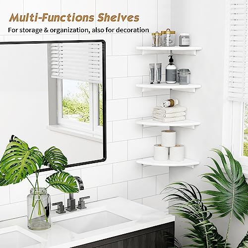 White Corner Floating Shelves, 10-Inch Wall Mounted Wood Shelving Set of 4