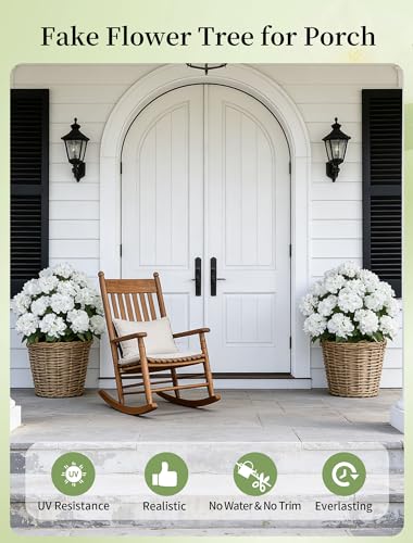 33-Inch Artificial Hydrangea Topiary Ball Trees for Porch, 2-Pack