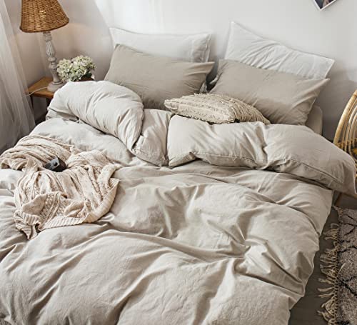 100% Washed Cotton King Duvet Cover Set - Soft Linen-Look Bedding