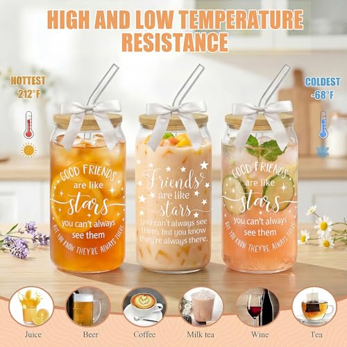 16oz Glass Iced Coffee Cups with Bamboo Lids and Straws - 4 Piece Set