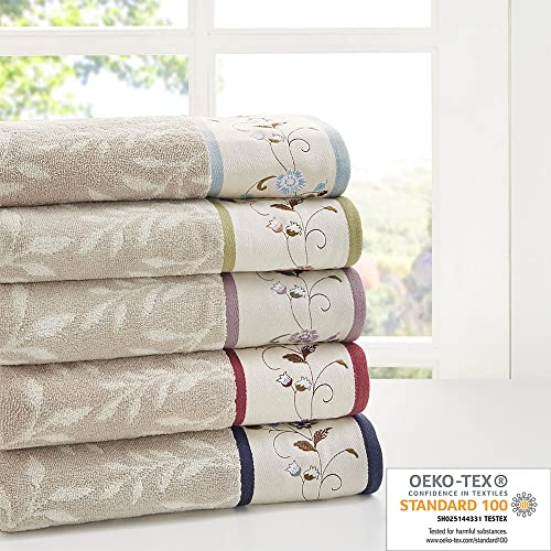 6-Piece Floral Embroidered Cotton Jacquard Bath Towel Set, Blue