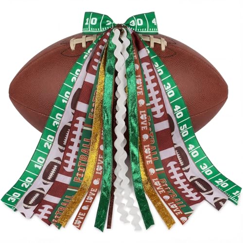 Football Wreath Sash with 9 Ribbon Streamers - 27.5 Inch Door Bow