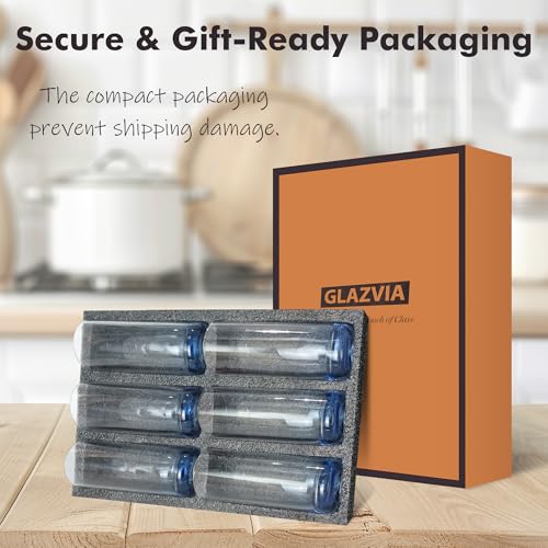 GLAZZVIA Blue Highball Glasses Set of 6 - Lead-Free Crystal Cocktail Drinking Glasses