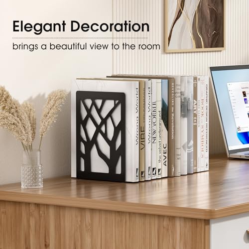 Decorative Tree Metal Bookends - Heavy Duty Non-Skid Bookends (2 Pairs)