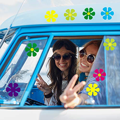 60 Retro Flower Cutouts for Hippie Party Decorations, 4.33-inch Paper Flowers