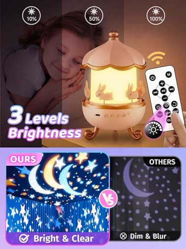 Carousel Star Projector Night Light with 15 Sounds and 15 Films for Kids