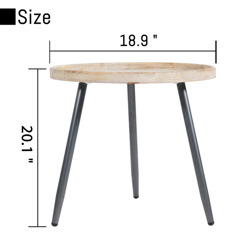 LITA Log Desktop Round Side End Table, Nightstand Tables, Indoor Outdoor Round Side Table, Wooden Tray Table with Black Metal Stand End Table for Living Room Bedroom Office Small Spaces (L)