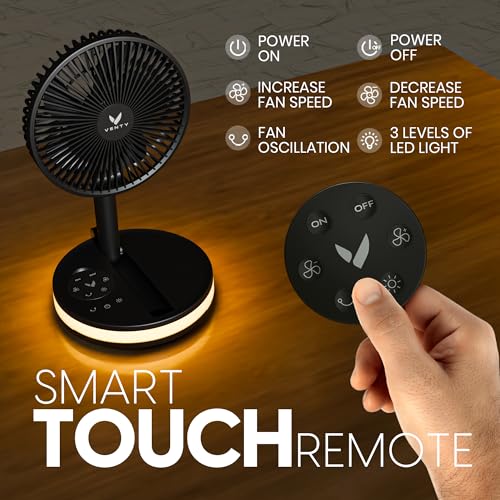 Portable Wireless Oscillating Fan with Remote, LED Light & Power Bank