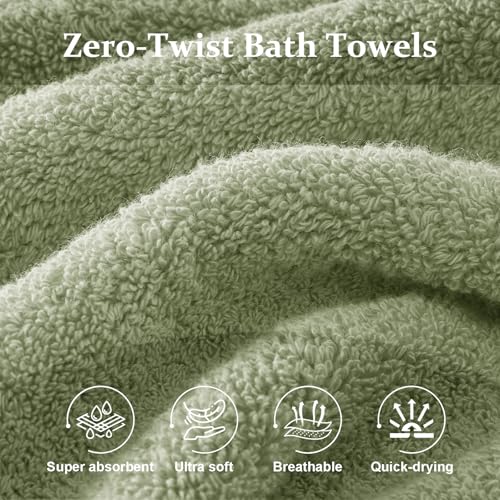 4-Piece Turkish Cotton Bath Towel Set, 650 GSM Sage Green Luxury Towels