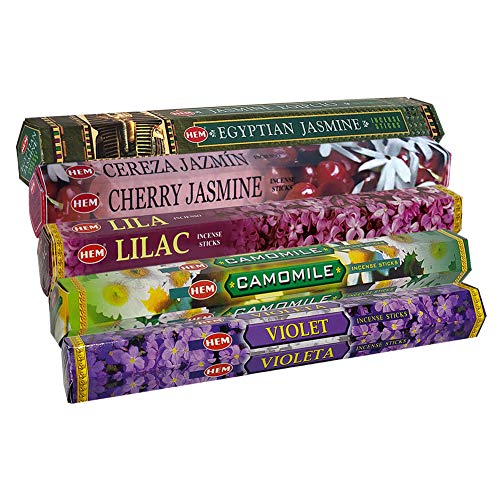 Floral Incense Sticks Variety Pack with Holder - 100 Sticks, 5 Fragrances