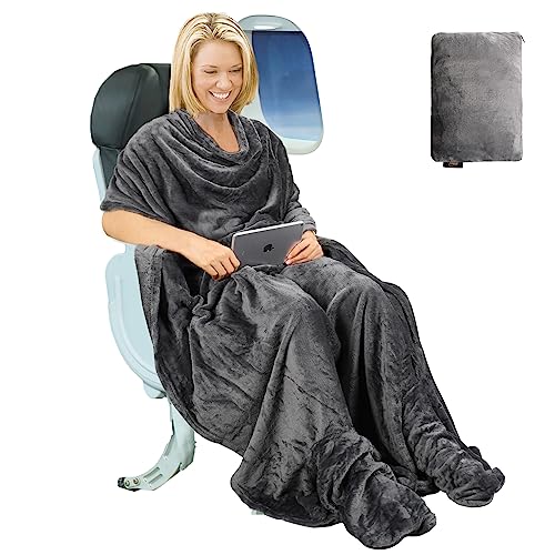 4-in-1 Portable Travel Blanket with Foot Pocket and Pillow