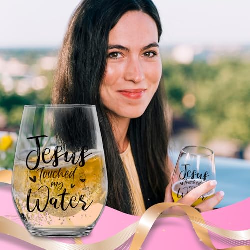 Socive Clear Jesus Touched Water Wine Glasses - Inspirational Gift for Women, Mom, Birthday & Special Occasions, 15oz
