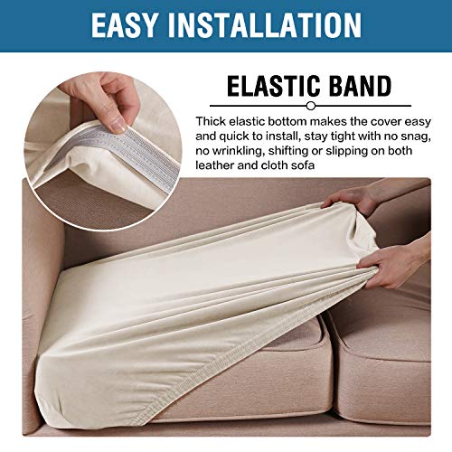 H.VERSAILTEX Velvet Stretch Couch Cushion Cover Plush Cushion Slipcover for Chair Loveseat Sofa Cushion Furniture Protector Seat Cushion Sofa Cover (3 Piece Sofa Cushion Covers, Ivory)