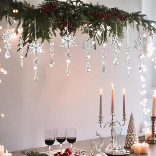 Crystal Snowflake Christmas Ornaments 10-Pack Acrylic Hanging Decorations for Tree