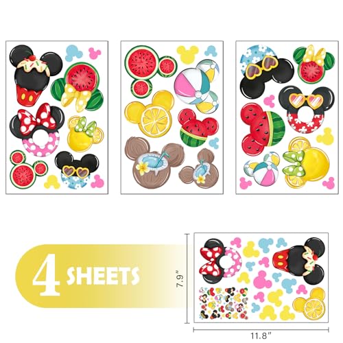 Colorful Watermelon Lemon Coconut Window Clings - 4 Sheets